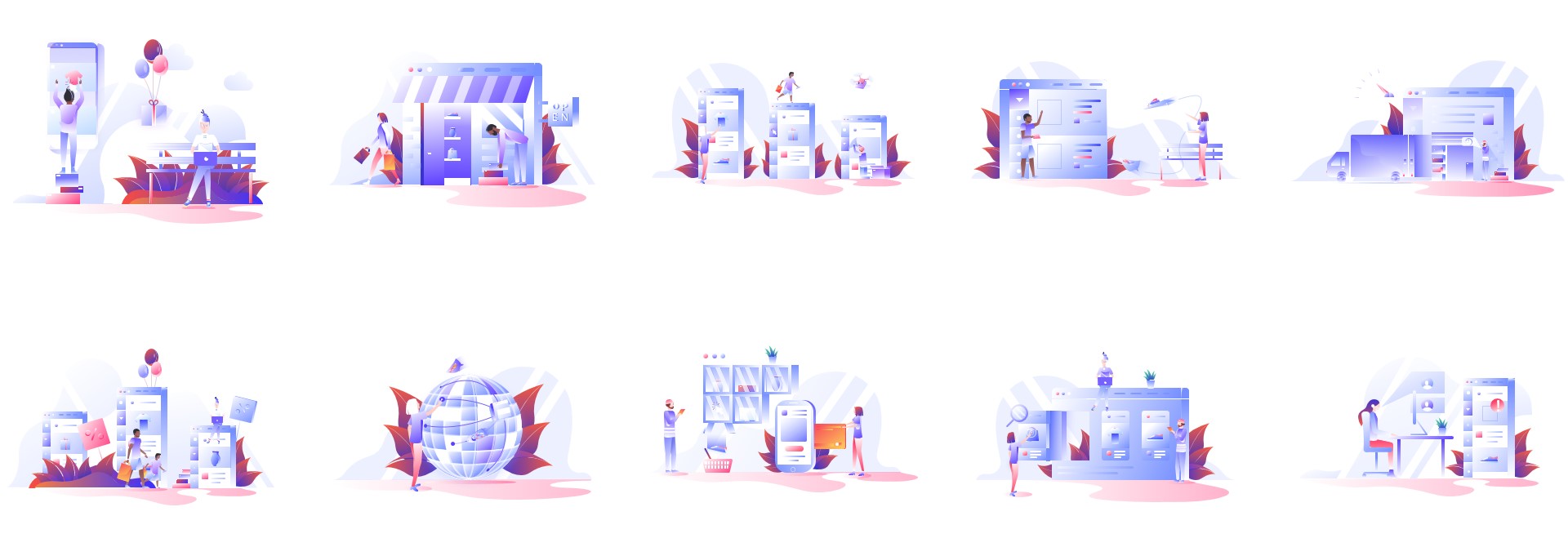 10个亮色电商插画Axure原型素材