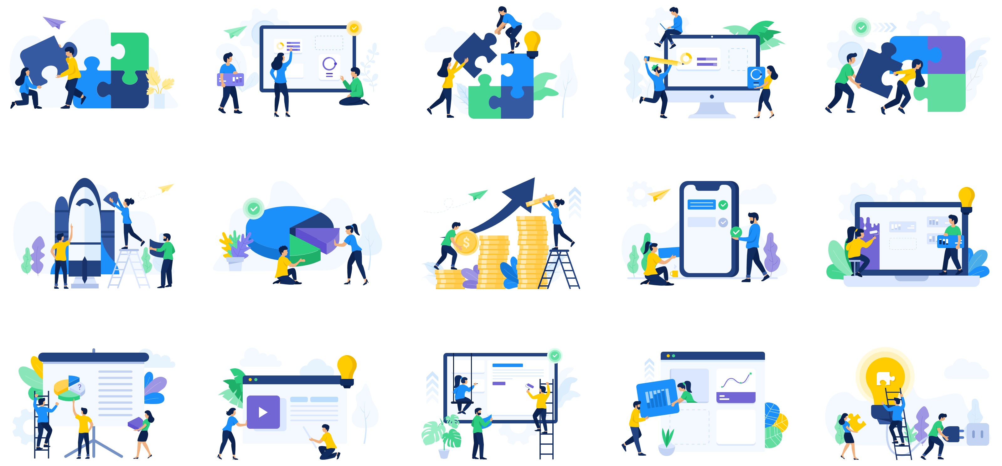 15个团队协作元素插画Axure原型素材