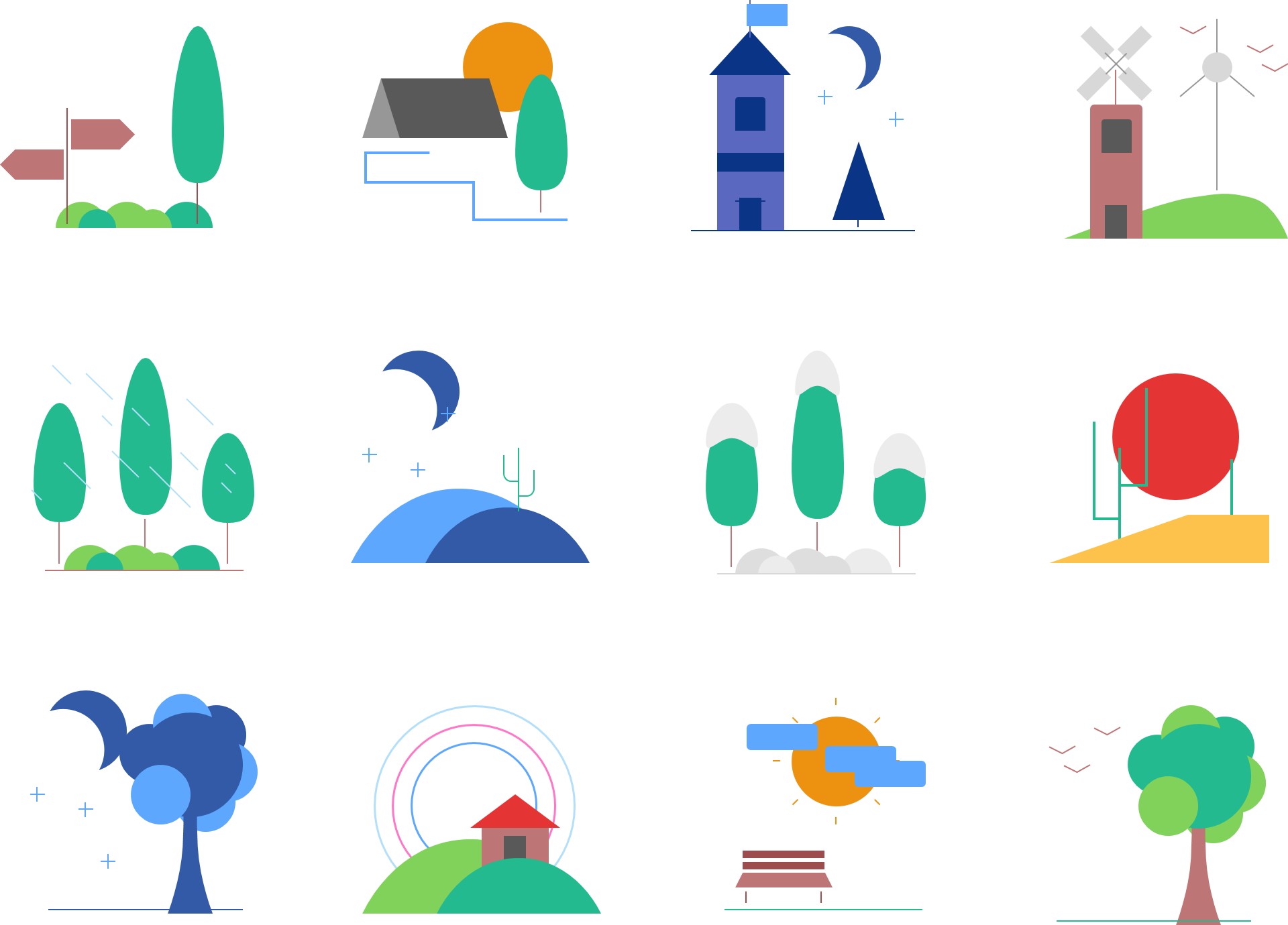 12个景观简洁插画Axure原型素材